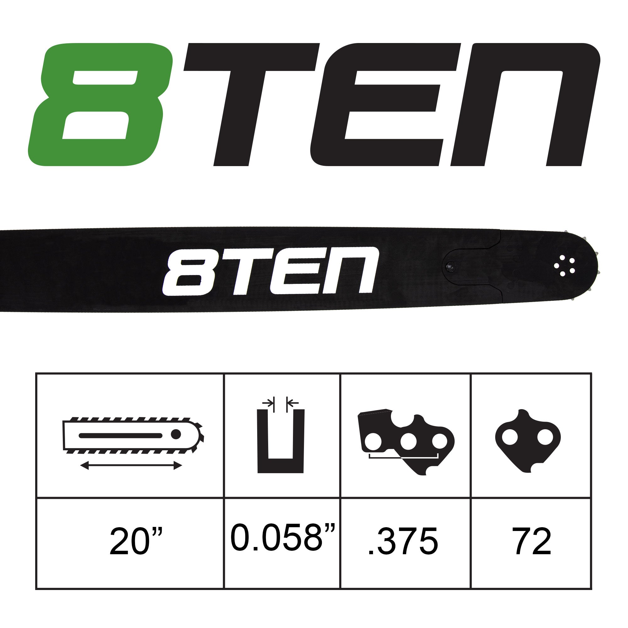 8TEN MK1010306 Guide Bar & Chain
